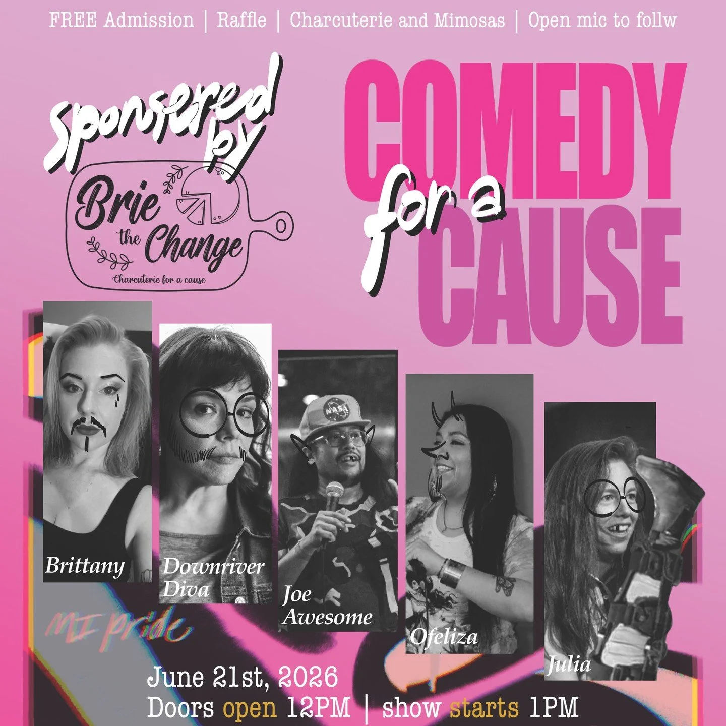 Laughter has the power to bring people together, and on June 21, it can support the arts, too. Join us for Comedy for a Cause, a free afternoon of stand-up, community, and fun at the DCA!

✨ Free Admission ✨ Raffles ✨ Charcuterie and Mimosas ✨ Open M