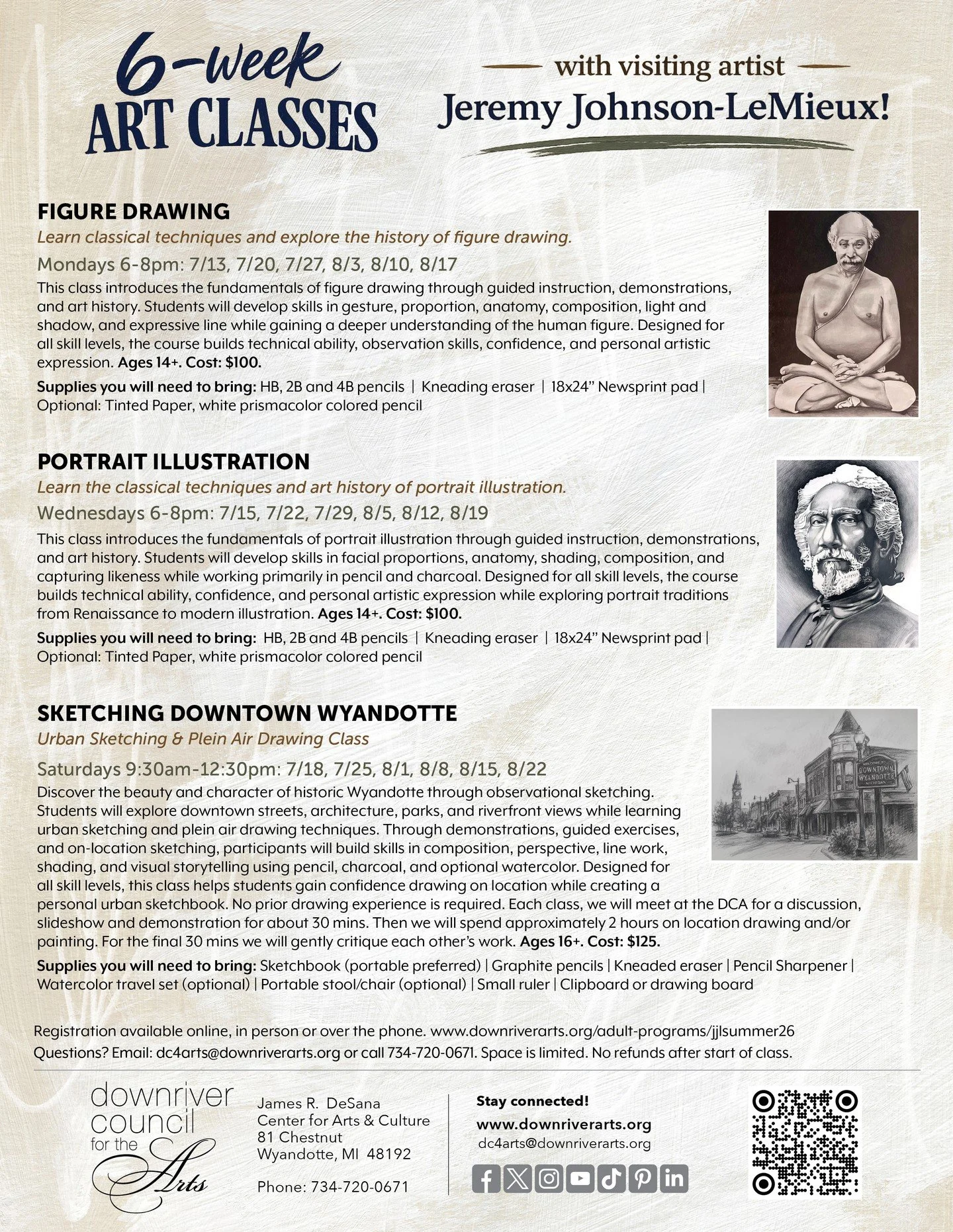 Great artists never stop learning. Join visiting artist Jeremy Johnson-LeMieux for a 6-week journey into observation, creativity, and classical drawing techniques. We still have 2 classes you can sign up for that start this week!

✨ Portrait Illustra