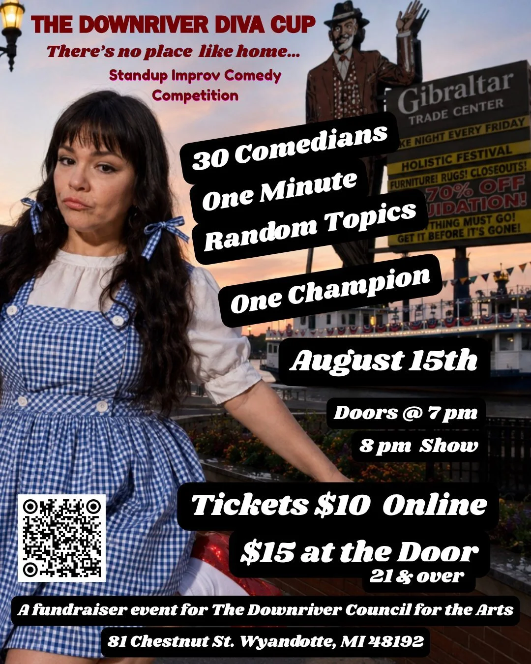 DOWNRIVER &mdash; WE&rsquo;RE OFF TO SEE THE COMEDIANS. 
30 comedians. One minute each. Random topics. One champion. THE DOWNRIVER DIVA CUP: THERE&rsquo;S NO PLACE LIKE HOME on August 15th.

If the Downriver Diva videos have ever made you laugh, come