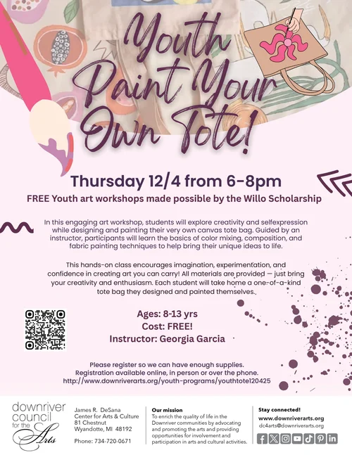 Youth Paint Your Own Tote 12/4/25 — Downriver Council for the Arts