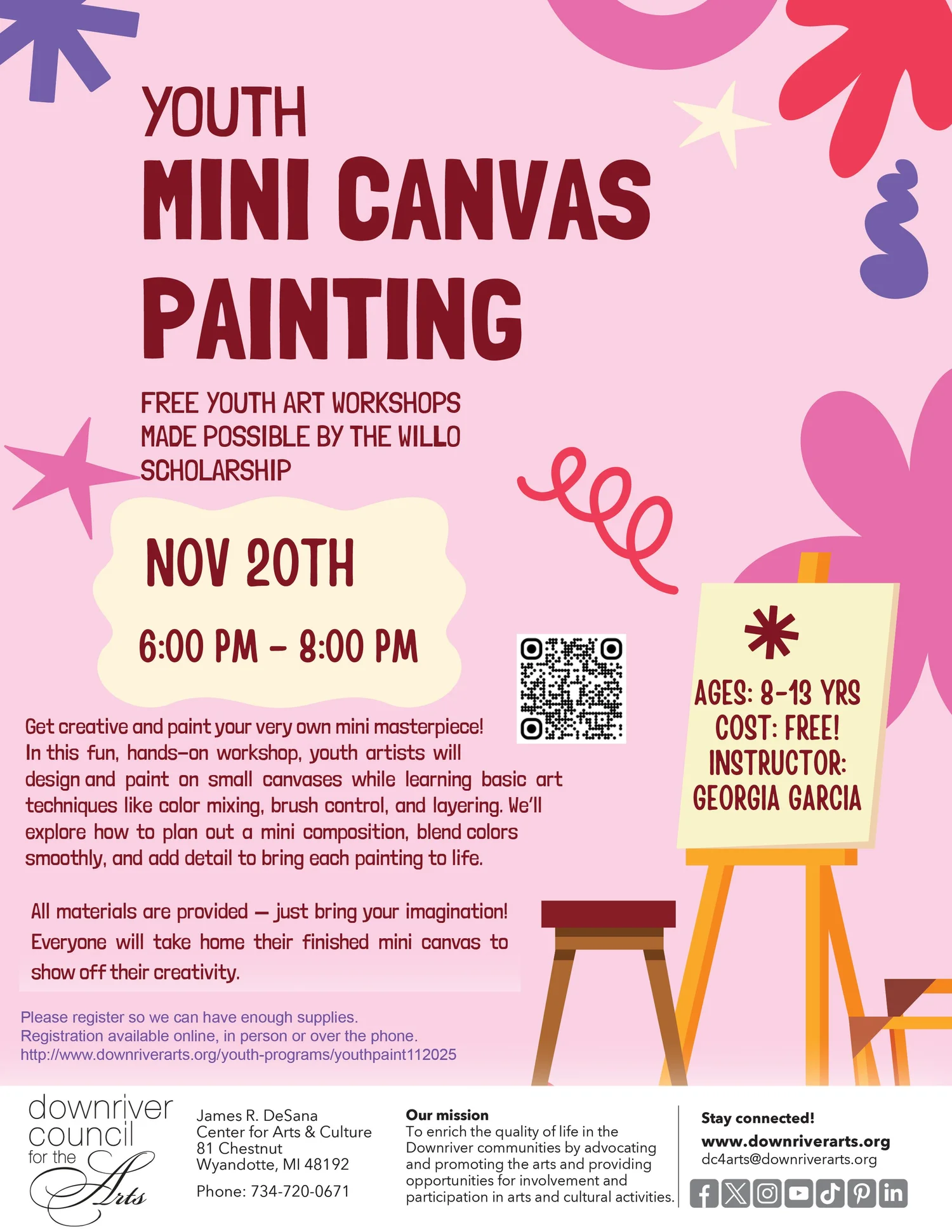 Youth Mini Canvas Painting 11/20/25 — Downriver Council for the Arts