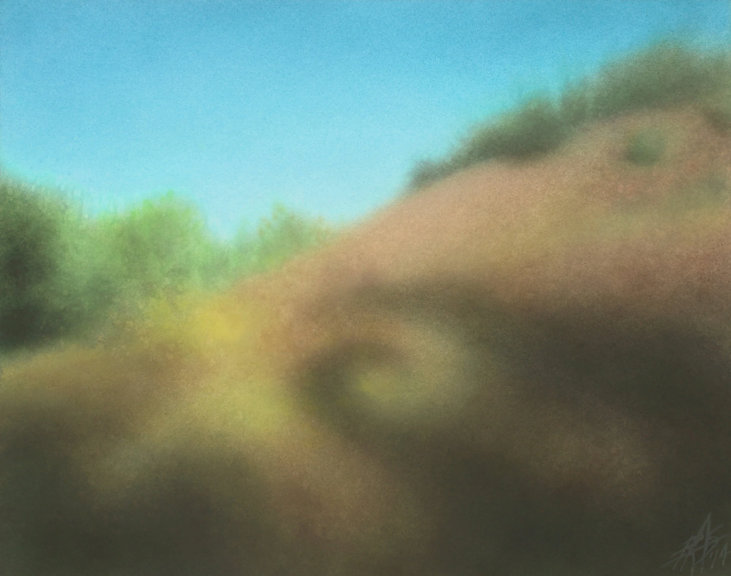 Coastal Preserve with Invasive Mustard Plant (Lopez Canyon I). Watercolor and pastel on 300lb hot press paper. 15" x 19" (38 x 48cm).