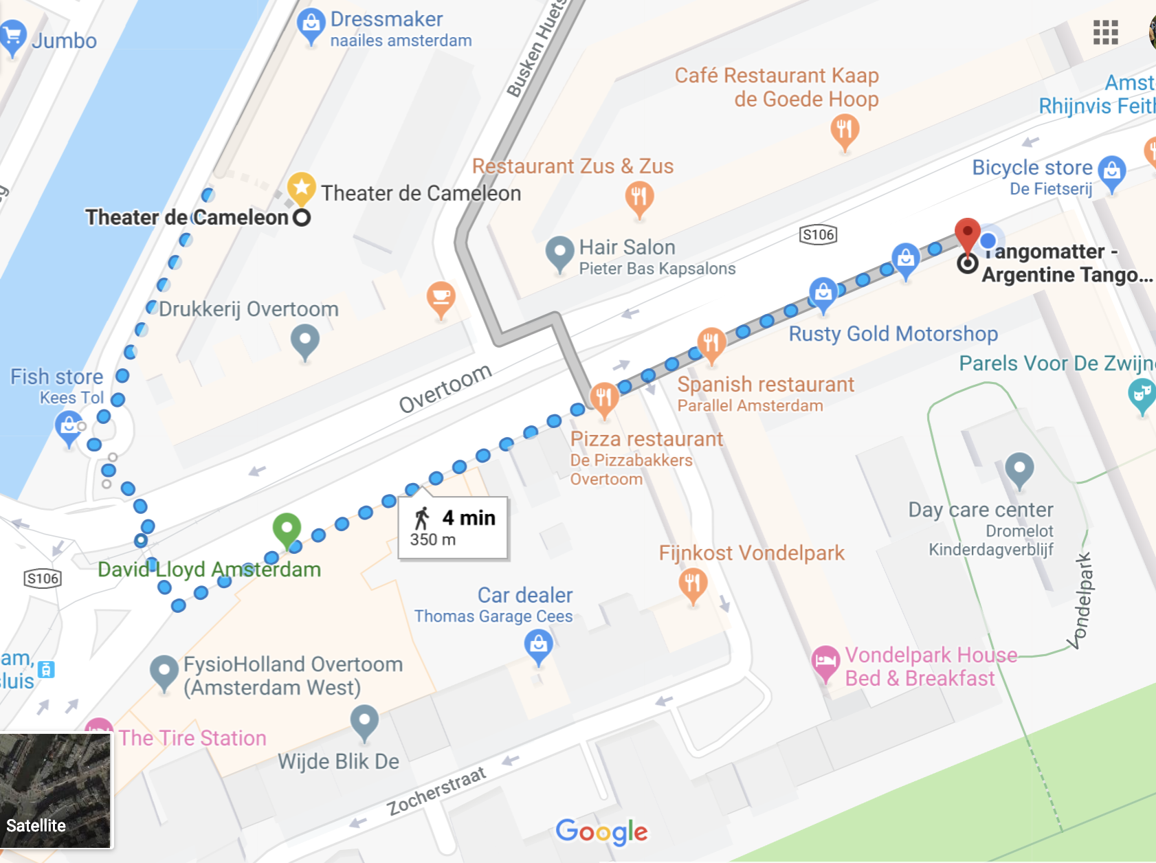 Distance from Theater de Cameleon until Tangomatter Space.