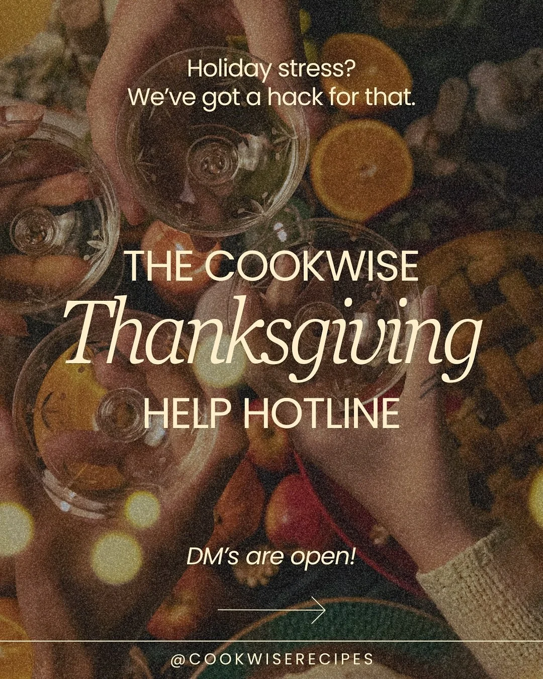 THANKSGIVING HELP HOTLINE 🦃☎️🚨

In case you find yourself in a sticky situation this holiday week&ndash;count on CookWise to help you answer the hard questions. ChatGPT could never compete with these chefs (we&rsquo;ve got the oven marks to prove i