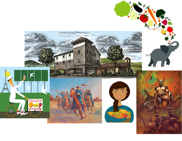 Custom Art for Logo, Label and Package Design. US artists and illustrators.