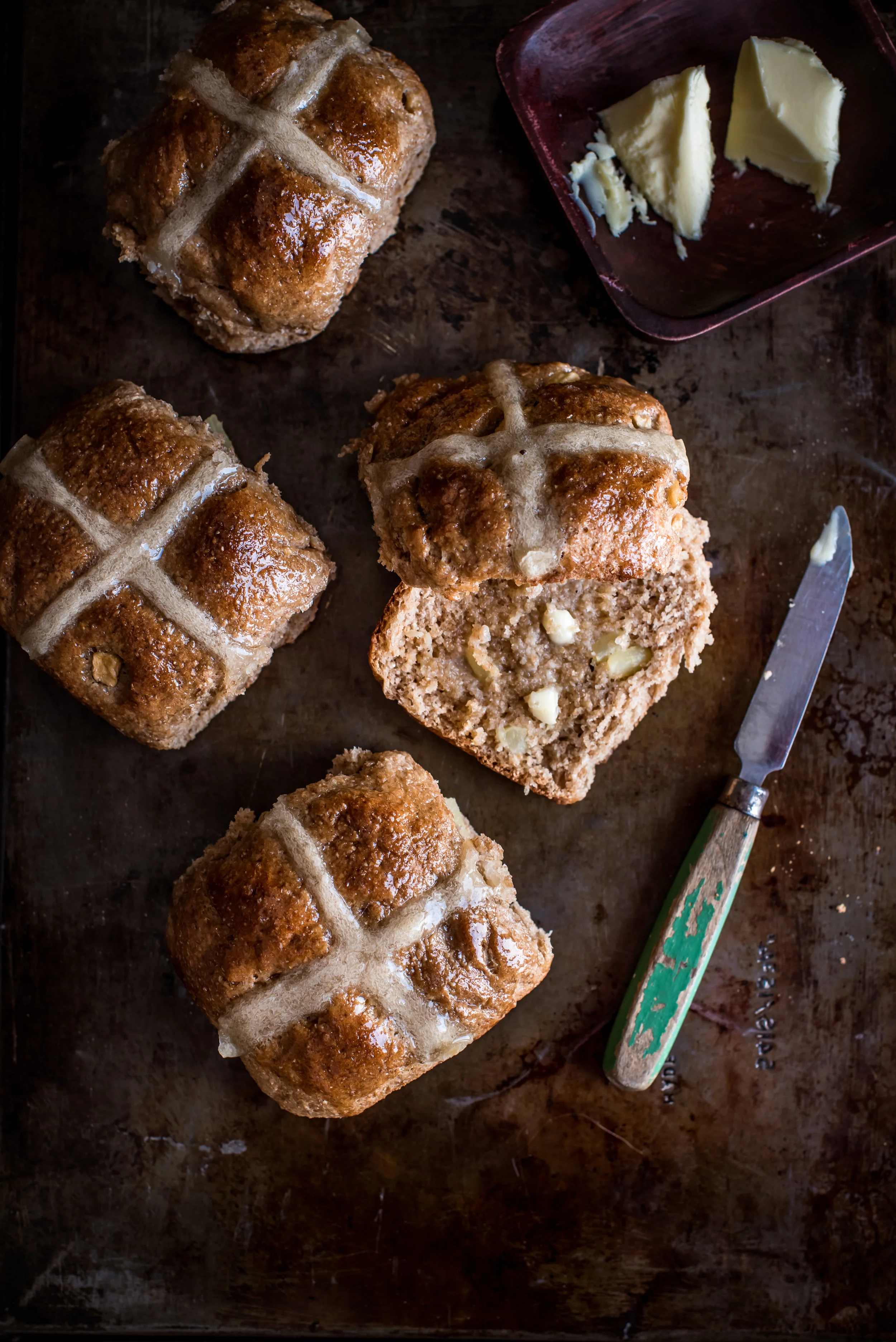Whole Wheat Apple Cinnamon Hot Cross Buns