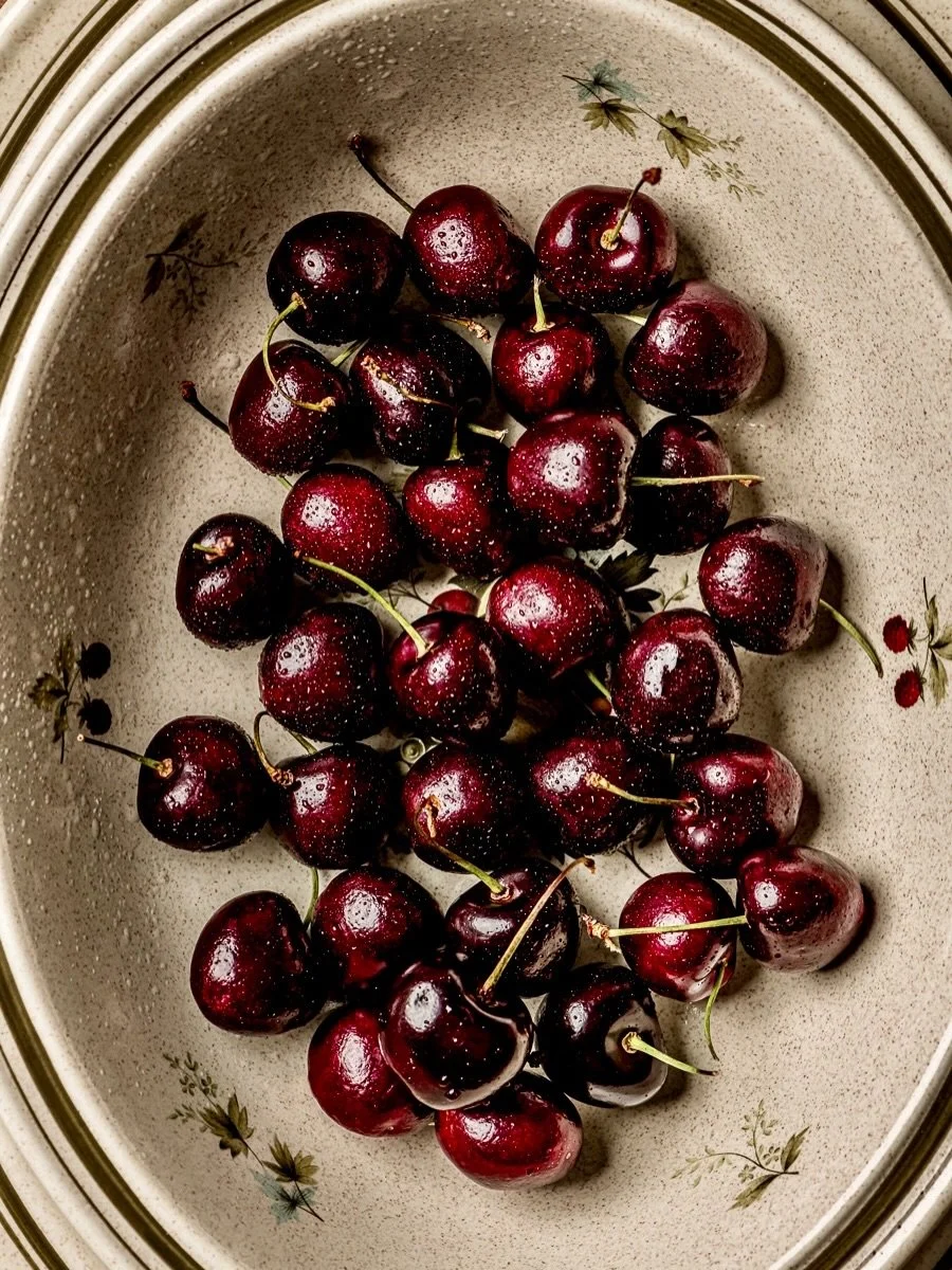BC Cherries 🍒 #mushromsandthyme #bcfruit #cherryseason🍒 #stilllife #moodygrams