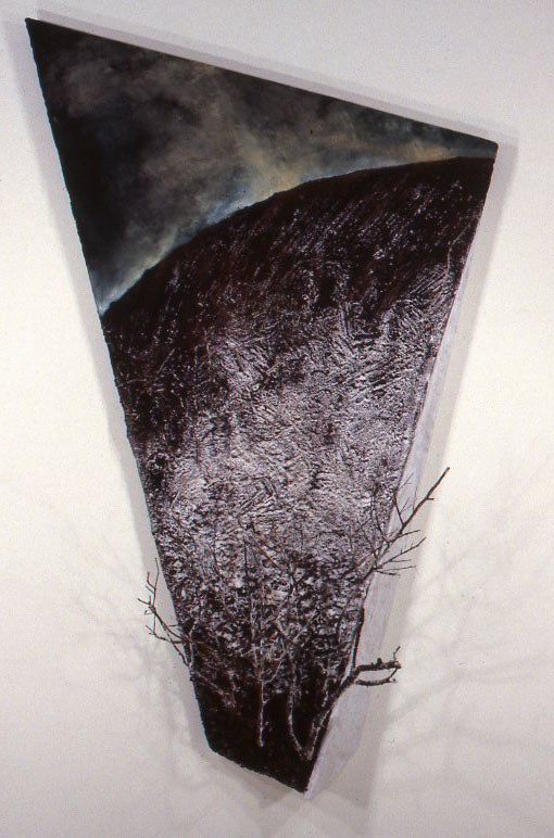    Embankment,  1989, acrylic and cement over foam and wood, branches, 94” x 56” x 25”  