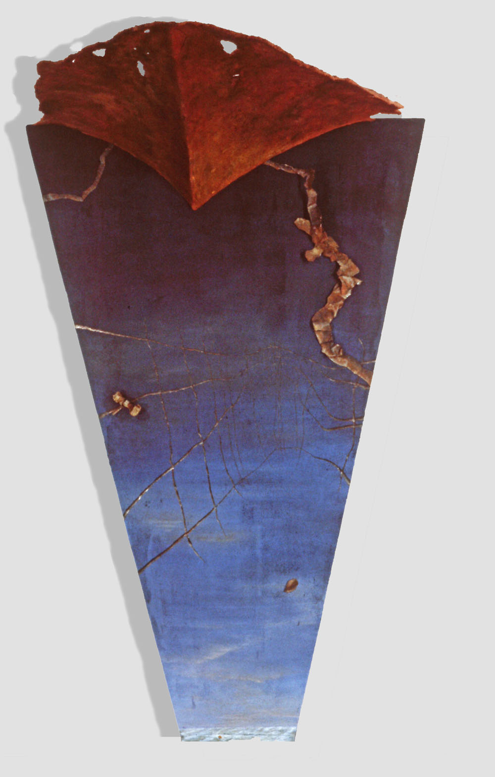    Fall to Drift,  1989, 97” x 59” x 35”, acrylic on cement over wood and metal, painted found objects  