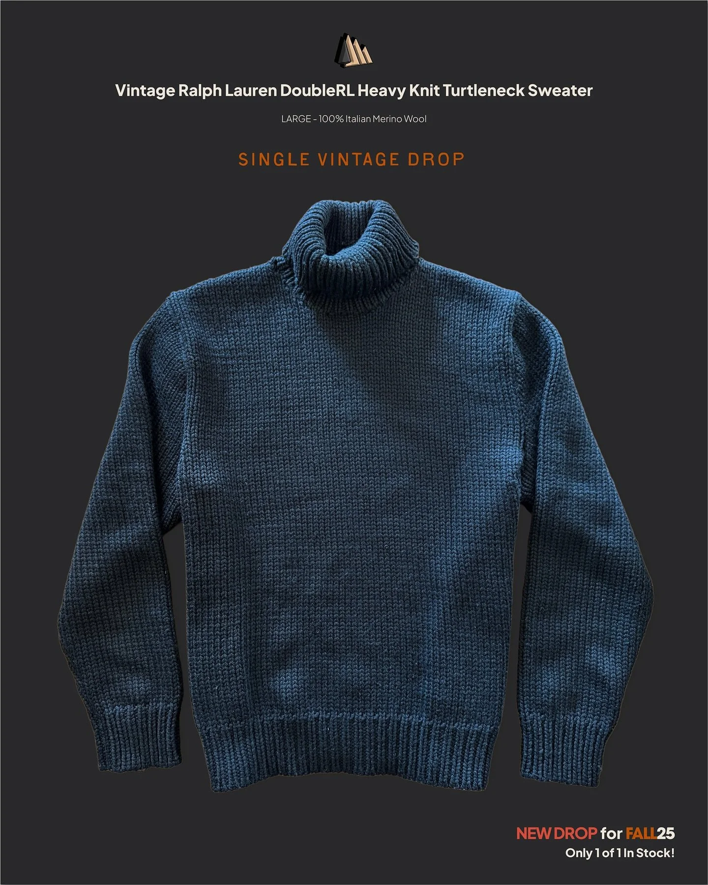 Cold nights. Dark seas. Black wool. This Vintage DoubleRL Merino Turtleneck is heavy, thick, and cut from Italian yarn built to last more than a season, it&rsquo;s built for a lifetime. A sweater made for fishermen at the terminal, road trips through