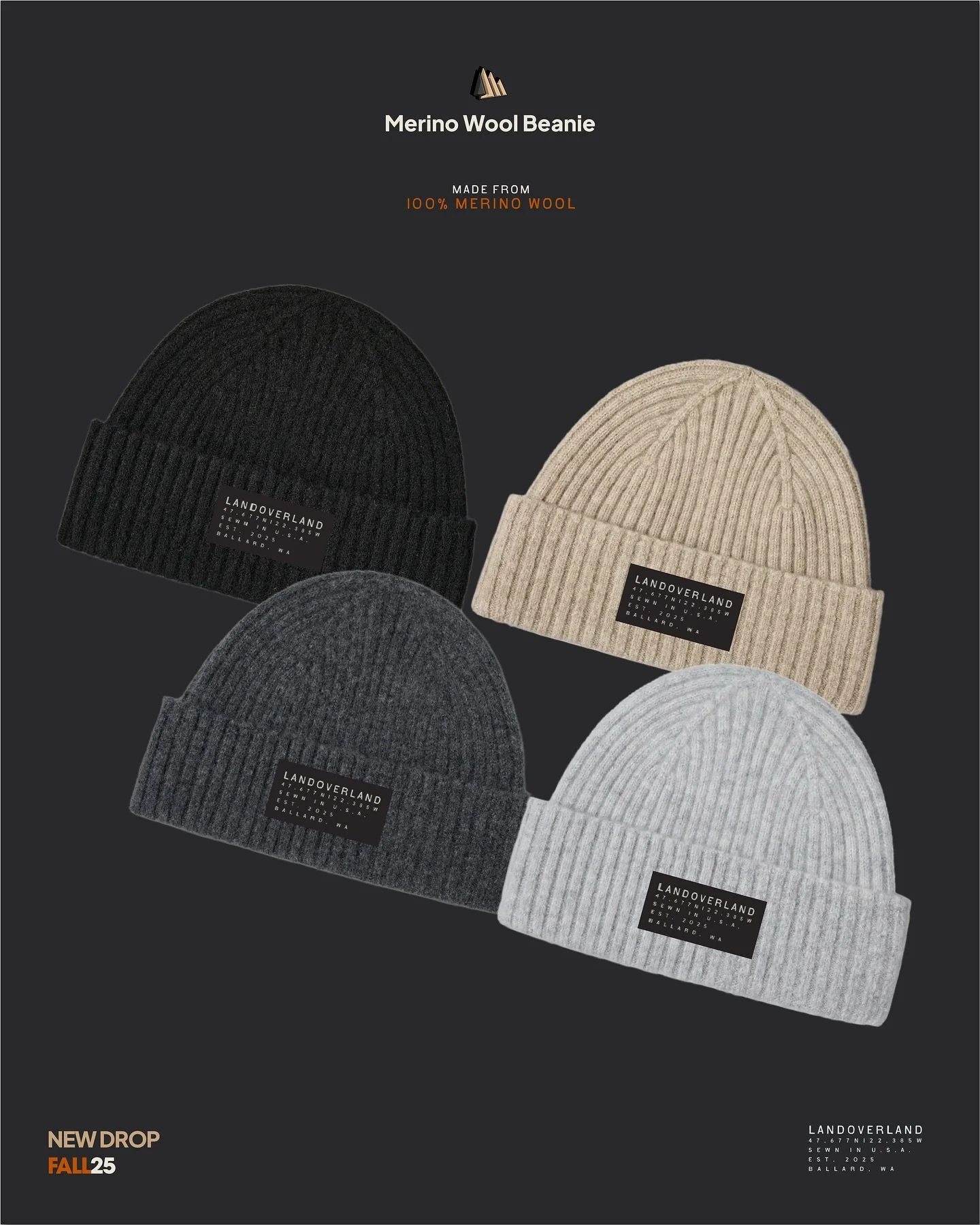 Chuck It In Your Backpack. 
Built For The Cold.
 The LANDOVERLAND Merino Wool Beanie is your reliable daily go-to. 
Crafted from 100% Merino Wool that&rsquo;s soft, breathable, and naturally moisture-wicking. 
No itch, no fuss, just dependable warmth