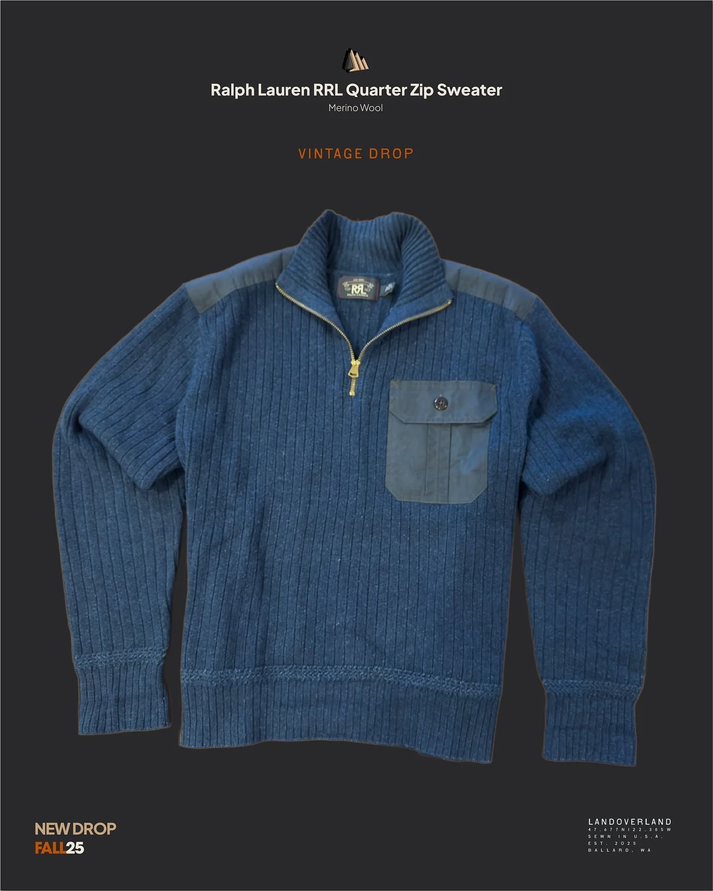 Vintage RRL Quarter Zip, Built with History.
 Rugged heritage meets timeless design. This rare Double RL quarter zip draws from 1940s British military knitwear, reimagined in rich merino wool with oilcloth cotton reinforcements.
 A piece that carries