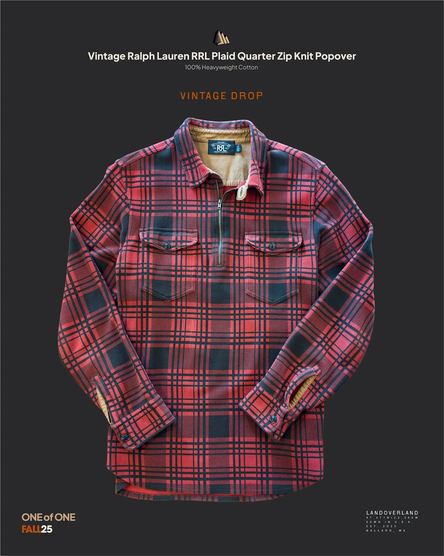 RRL Heavyweight Classic built for the long haul.  This Vintage Ralph Lauren RRL Red &amp; Black Plaid Quarter Zip is pure rugged heritage, 100% cotton, thick-knit, and in like-new condition. A true one-of-one find that won&rsquo;t be back.

🔥 Size L