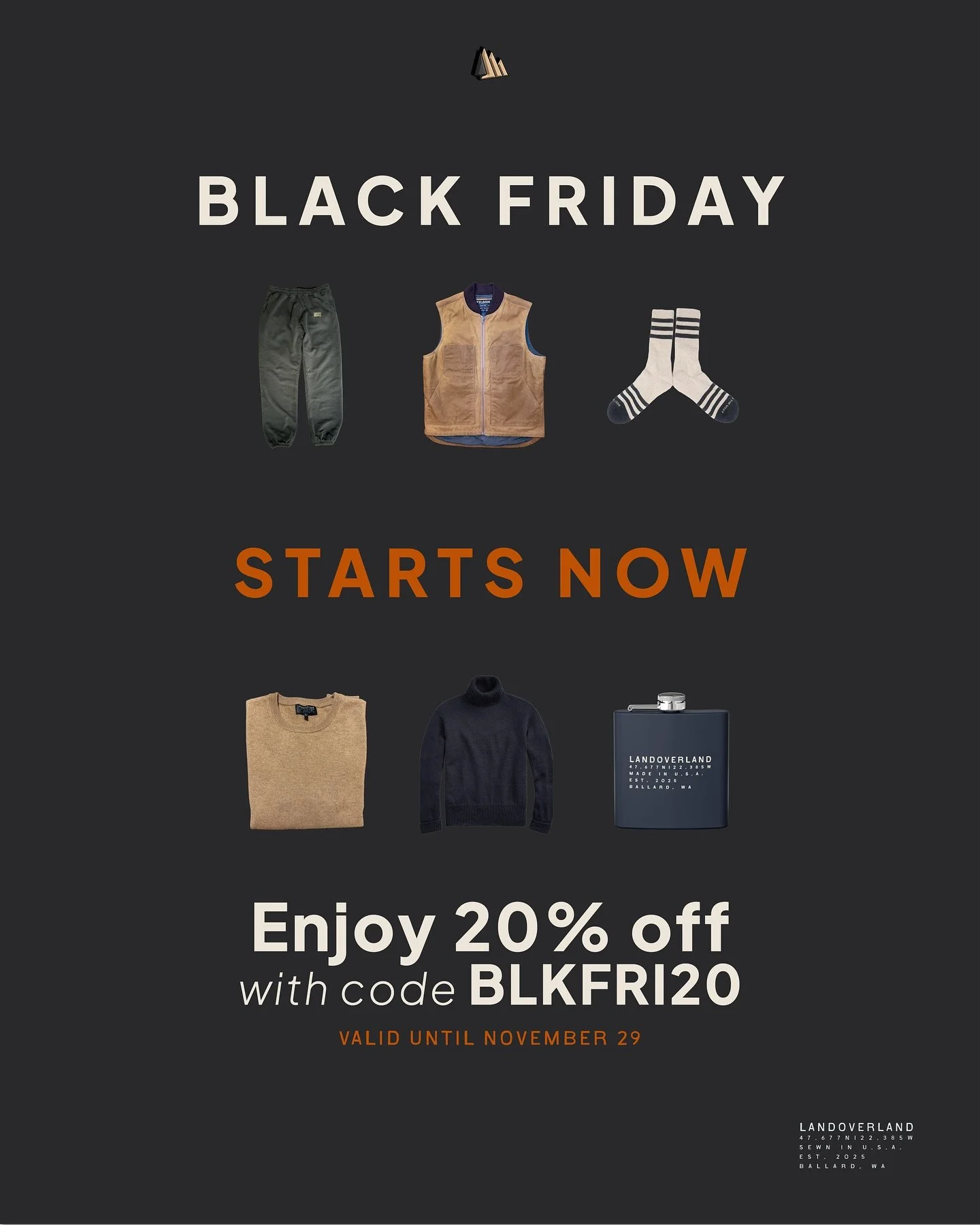 Enjoy 20% off everything 
Using code BLKFRI20

Valid until Nov 29

www.landoverland.com

#blackfridaystartsnow
