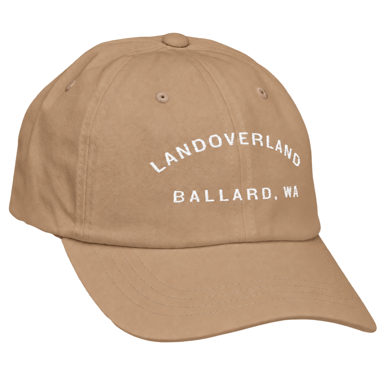 Warm khaki cap with white lettering.png