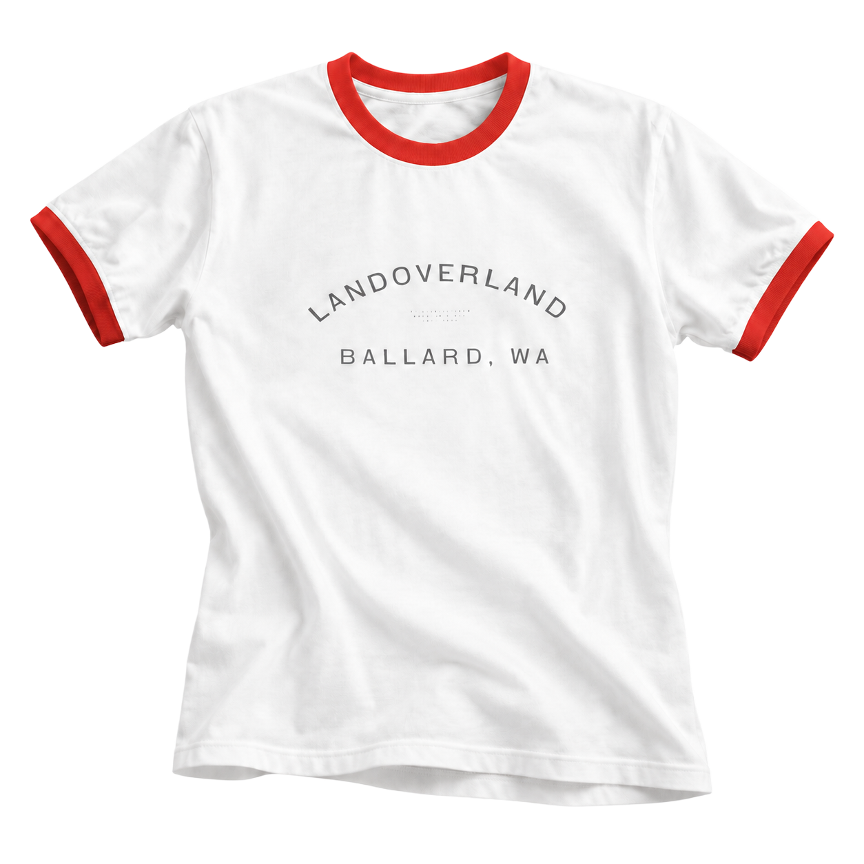 White LANDOVERLAND tee with red trim.png