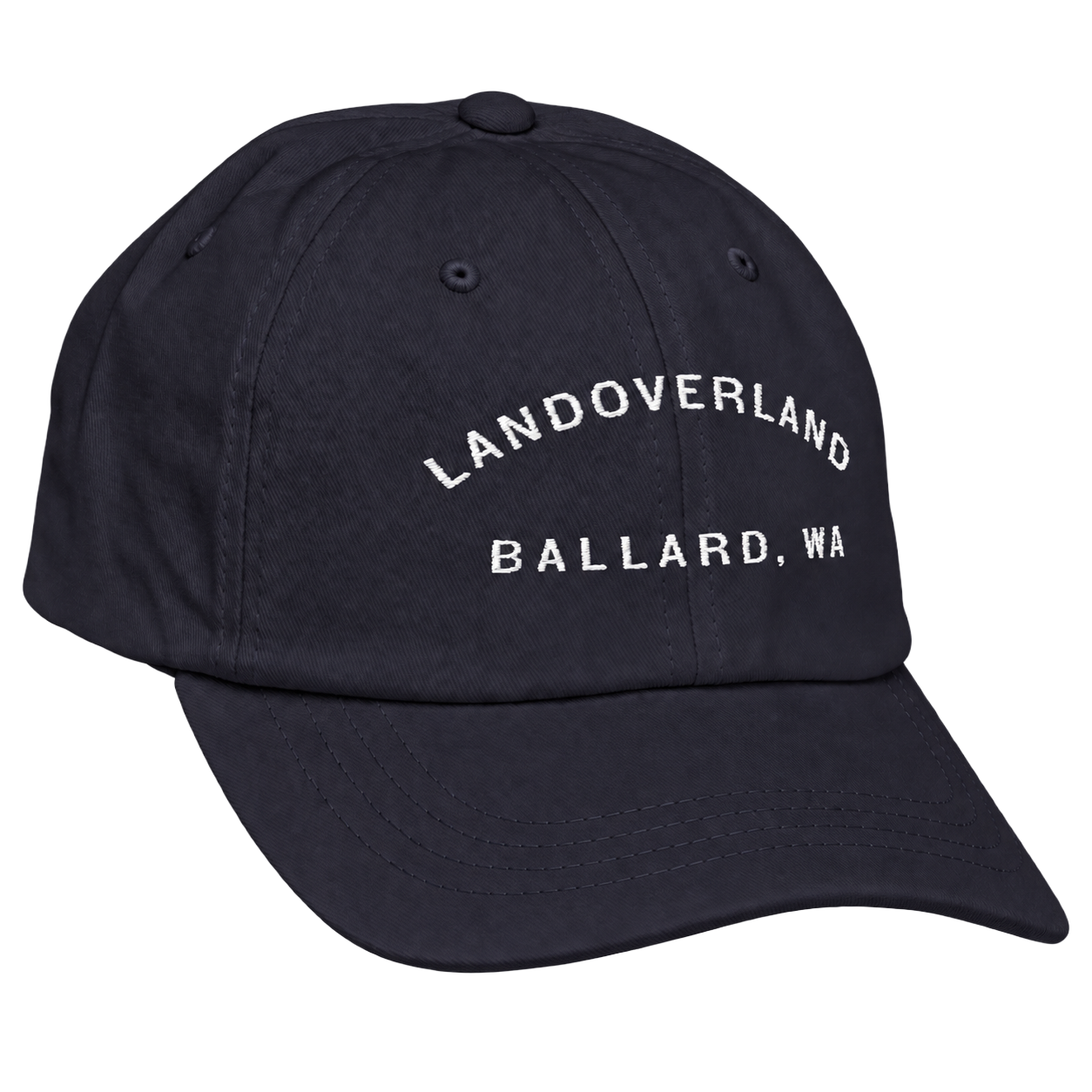 Angled black cap with white lettering.png