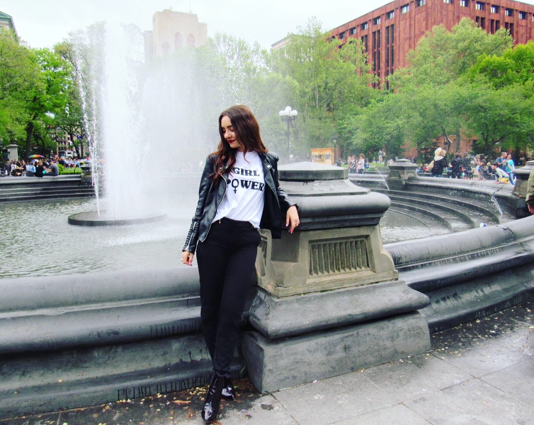 H&M Leather Jacket, Booties & Pants, Boohoo T-Shirt