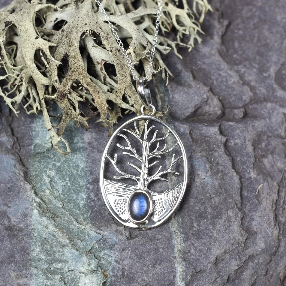 Tree Blue Fire Labradorite Pendant