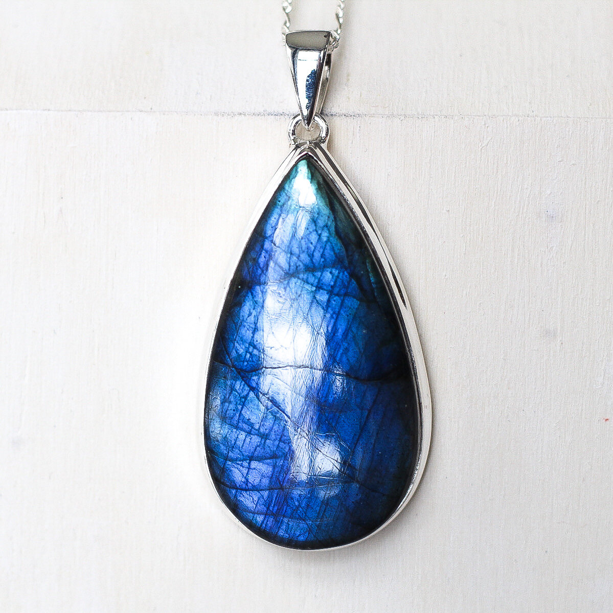Large Blue Fire Teardrop Pendant