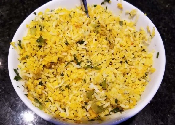 Rice + saffron water = gorgeous golden rice.