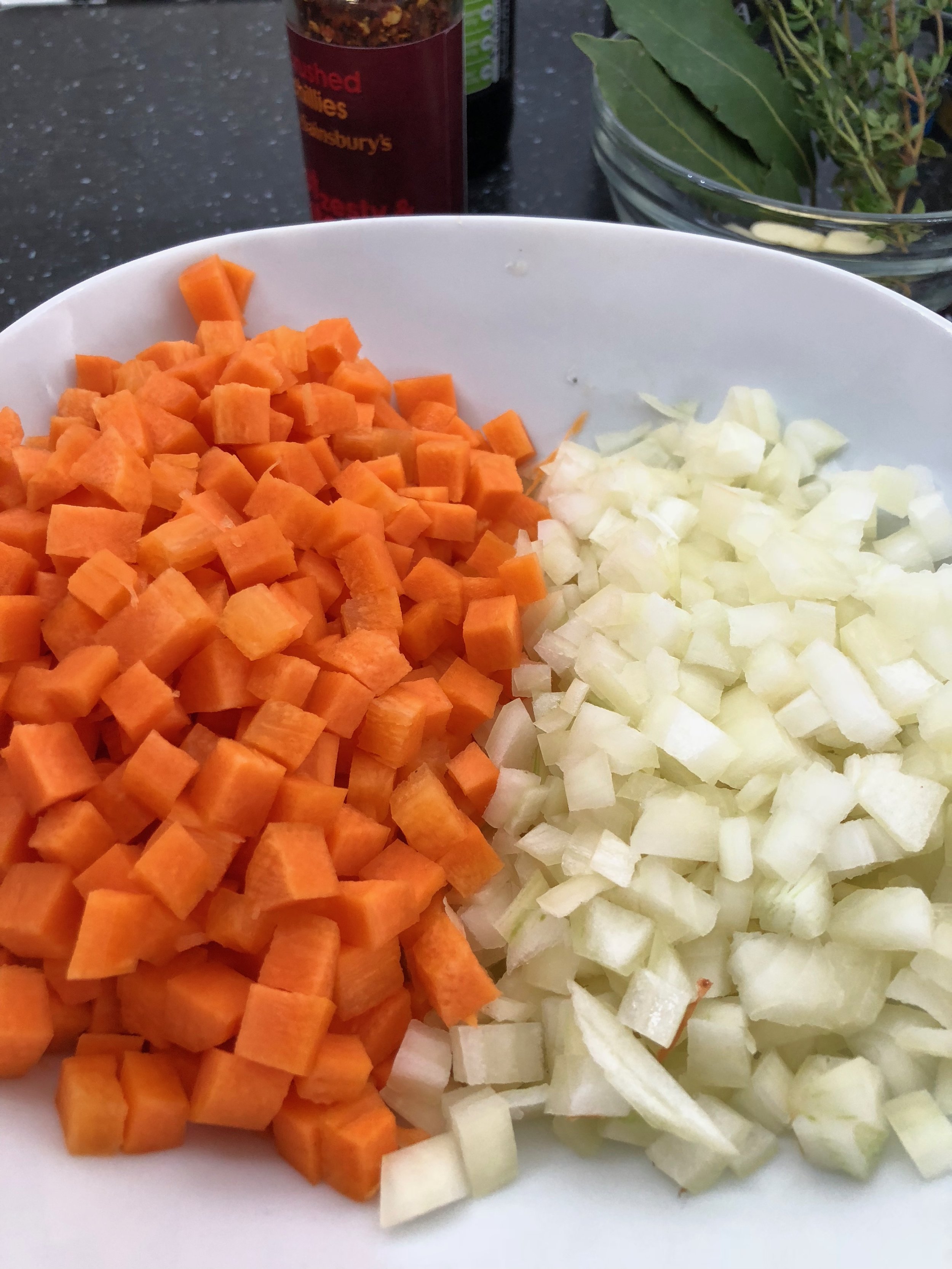 Finely chopped carrot and onion