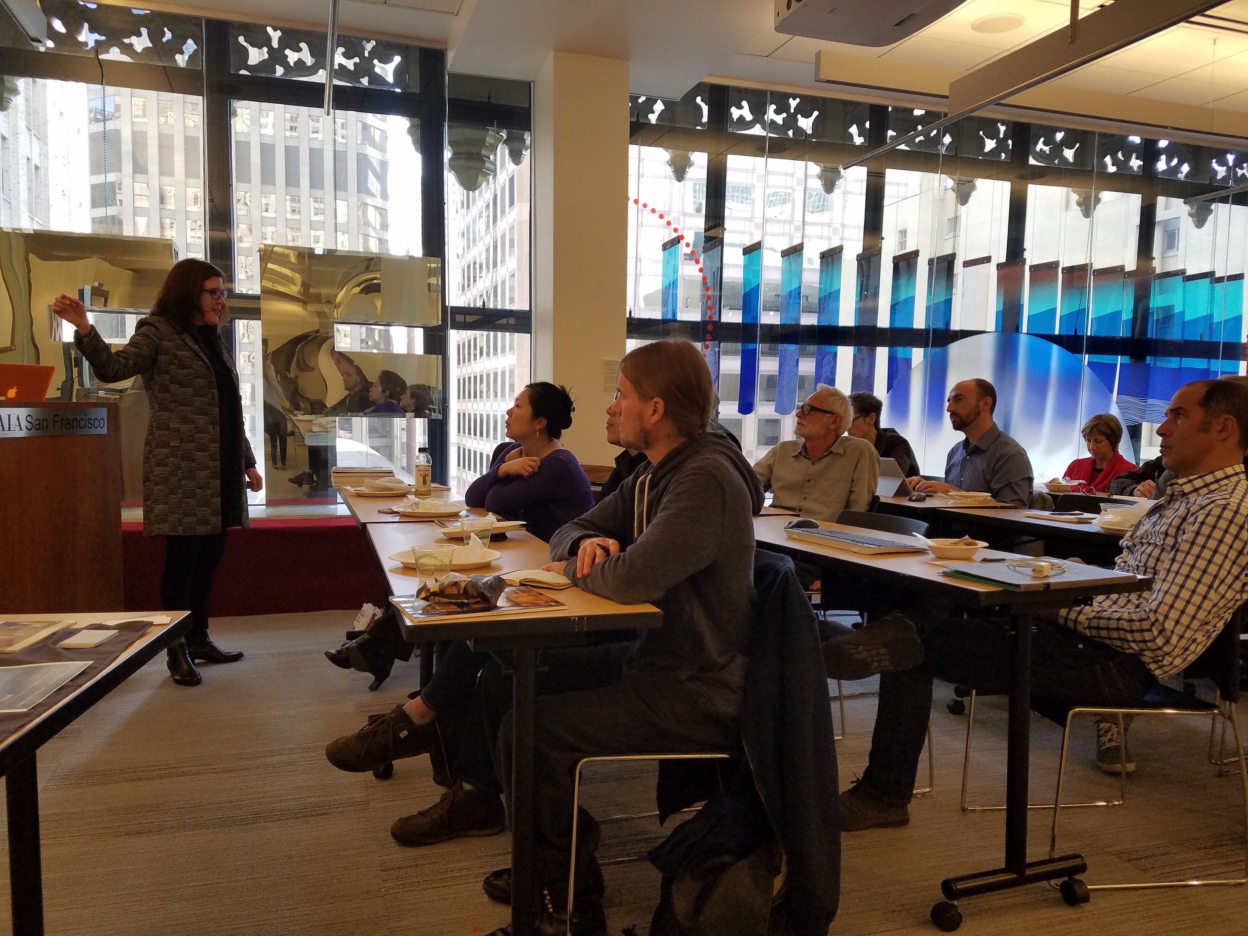 Therese Lahaie training architects and lighting designers in LED Lighting technology at AIA headquarters in San Francisco, California.