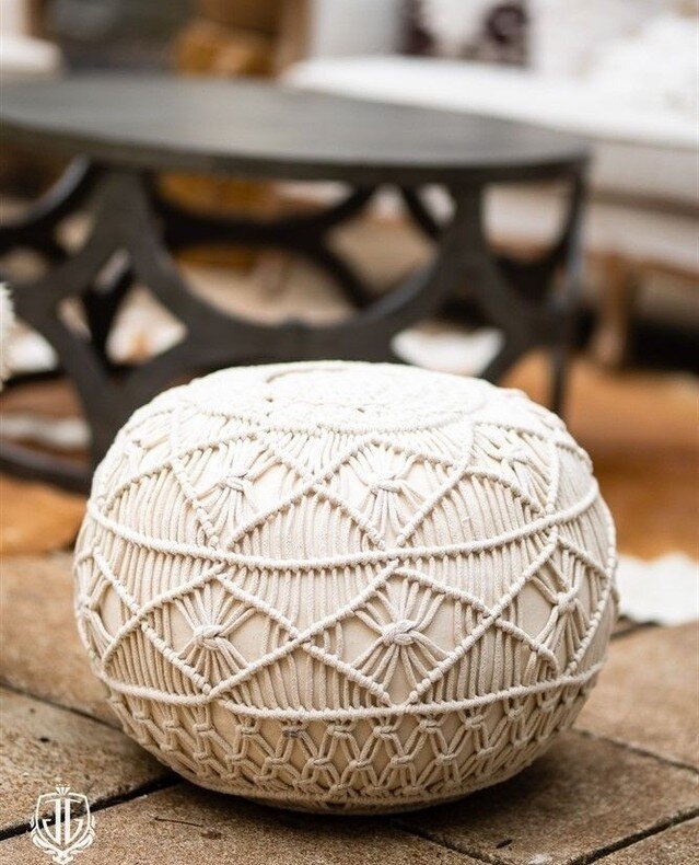 Detail shot!!⁠
Love this close up view of our macrame pouf with our greywash coffee table in the background. These little details are what will set your next event apart and allow you to create the style you're going for 😍⁠
⁠
⁠
#accessories #designe