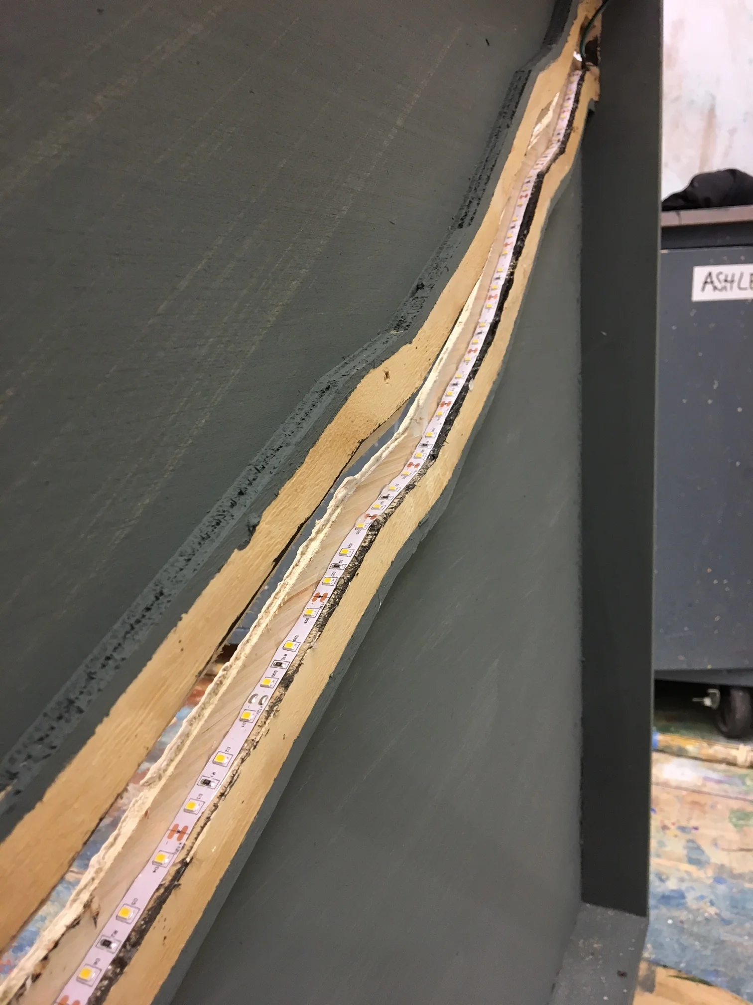 LED tape installed in a crack.