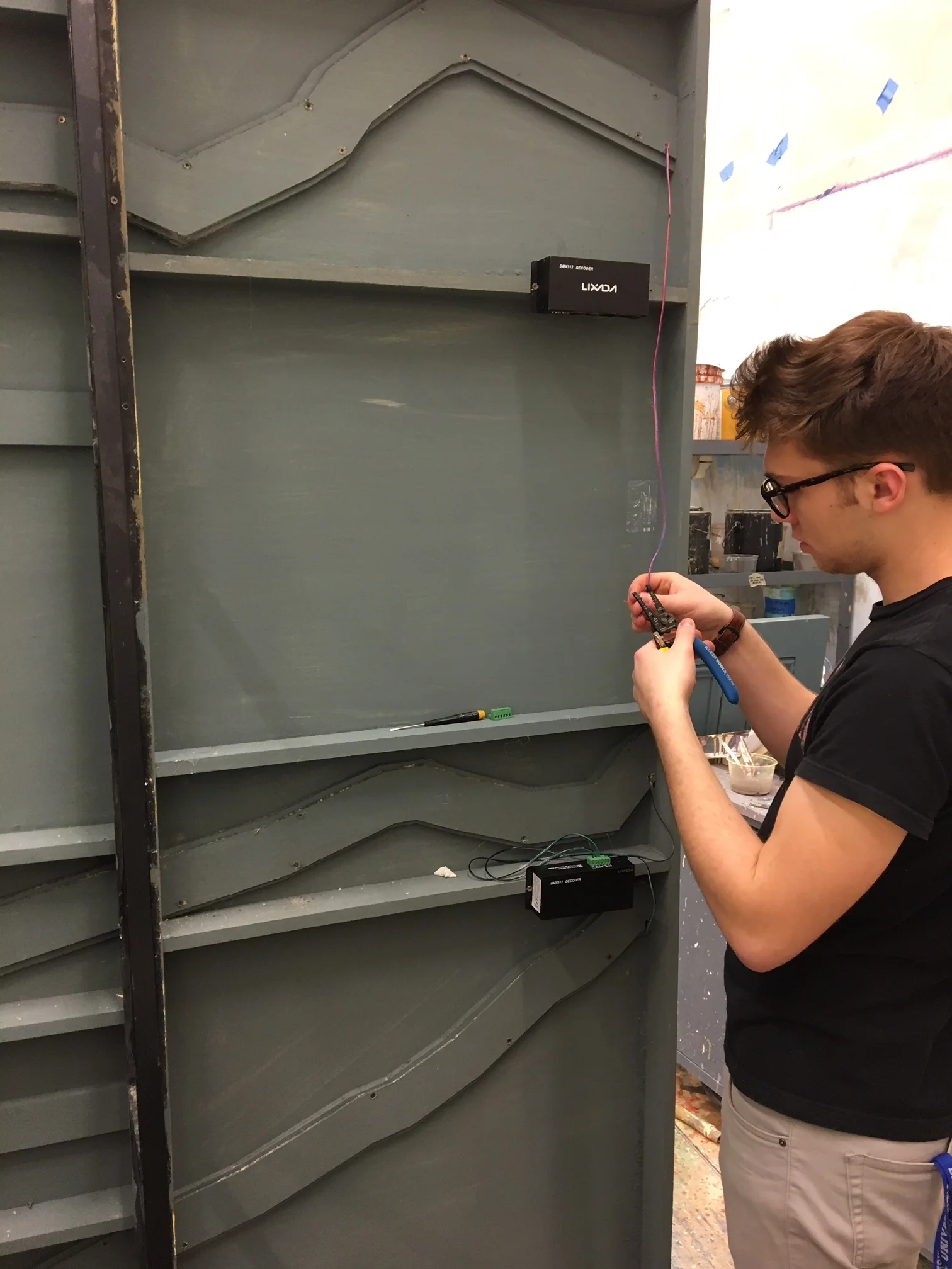 Scott Tobin wiring a LED decoder.