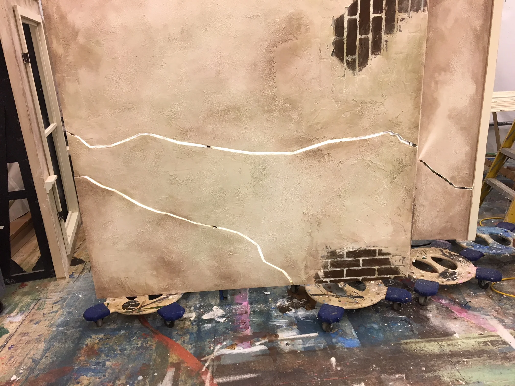 Two LED cracks glowing during testing in the shop.