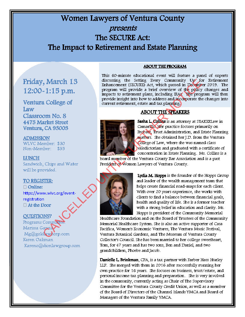 CANCELLED: The SECURE Act: The Impact to Retirement and Estate Planning