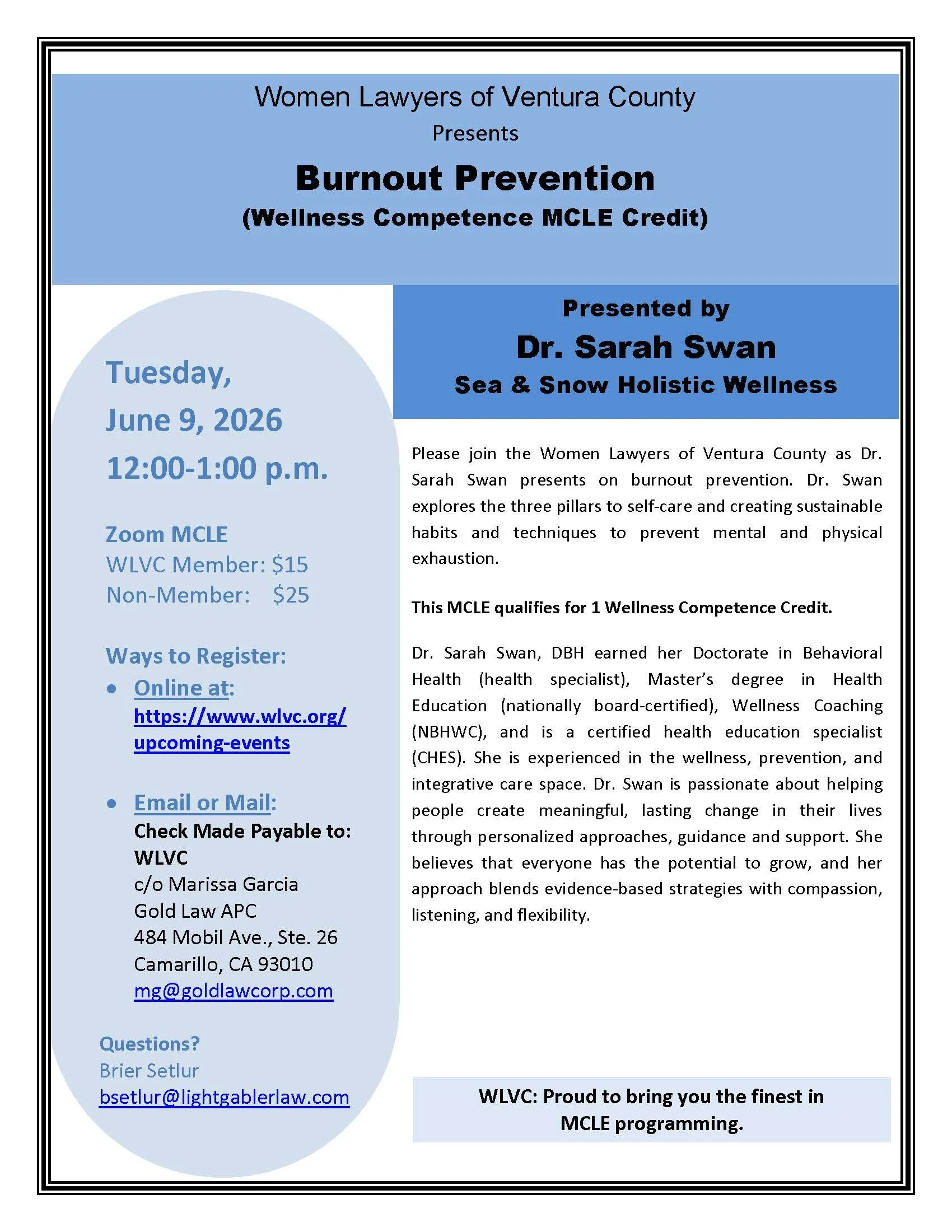 Burnout Prevention (Wellness Competence MCLE Credit)