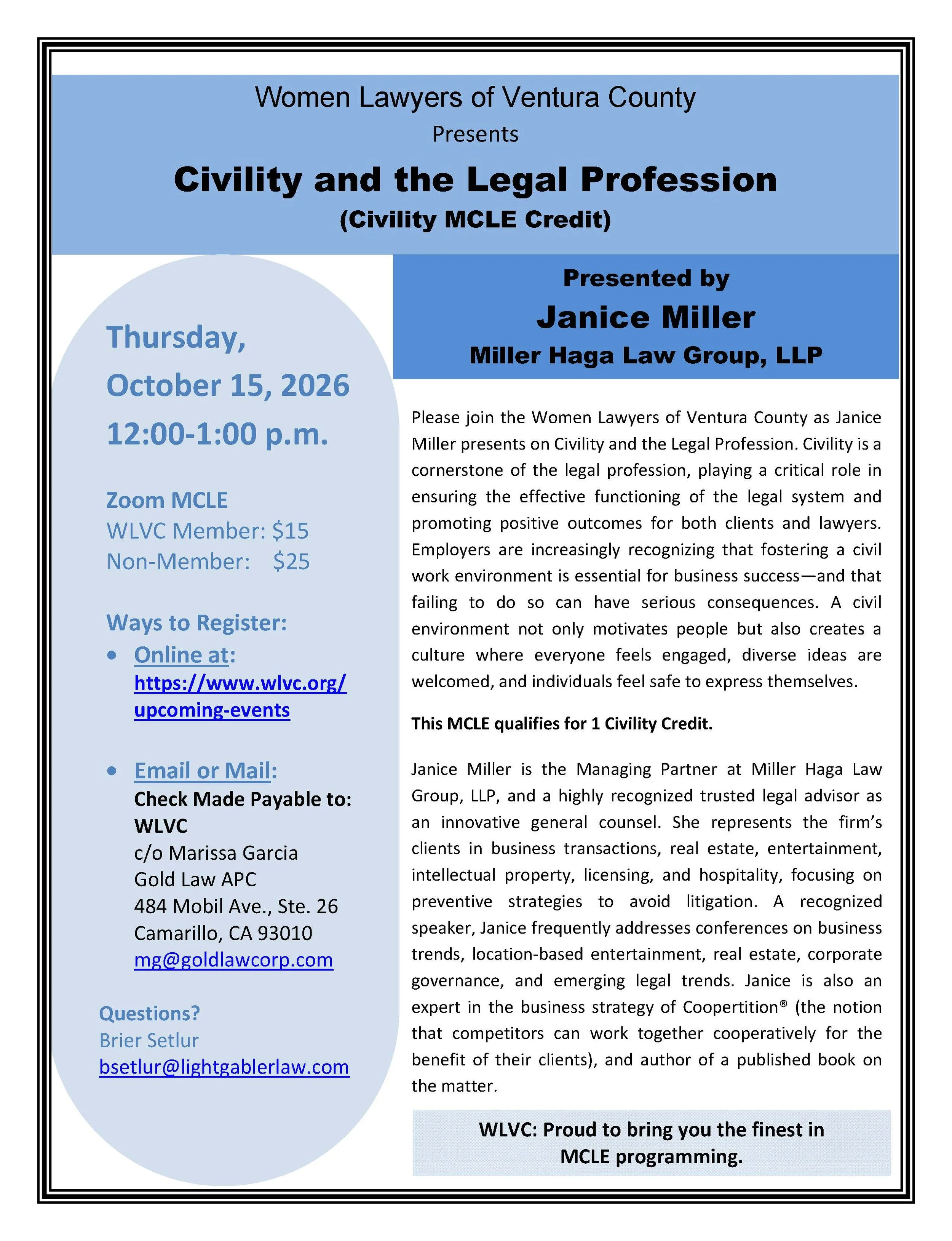 MCLE: Civility and the Legal Profession (Civility MCLE Credit)