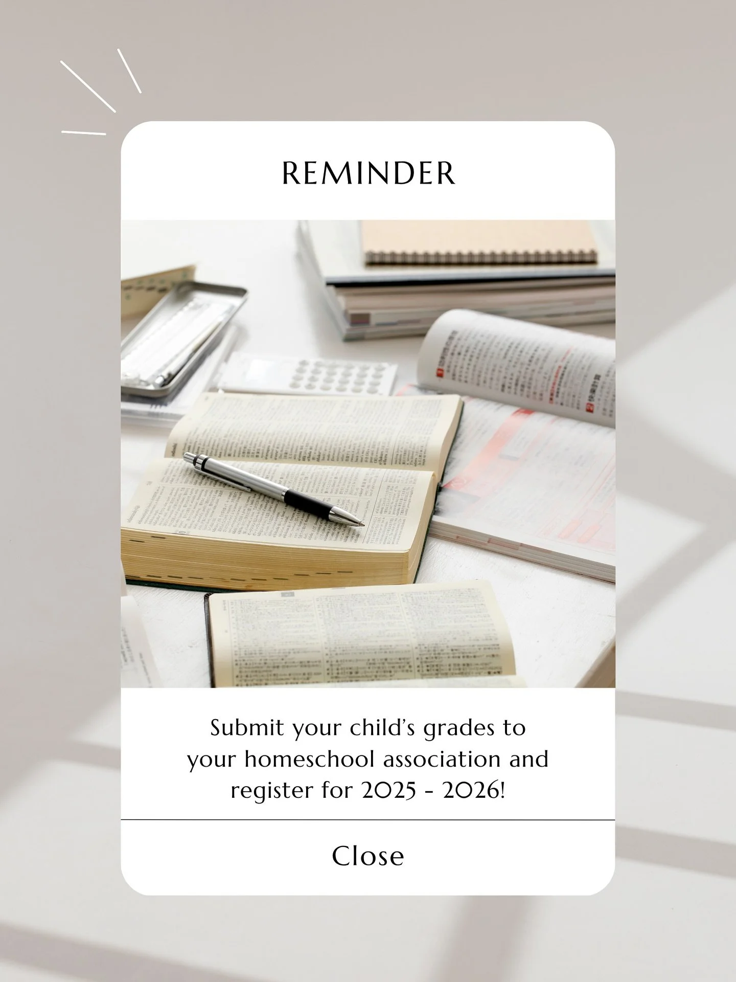 💡 Don&rsquo;t forget to submit last year&rsquo;s grades to your homeschool association if you haven&rsquo;t already! We hope you had a wonderful time as a family completing your 180 school days. ☺️ Remember to register your kids with your associatio