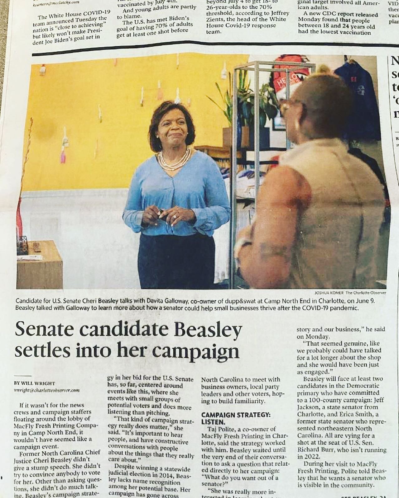 i found it hella dope that senate candidate beasley wanted to swing by @duppandswat and have a chat. you know how some candidates put on for the camera, i didn&rsquo;t sense that from her&mdash;maybe bc she truly cares&mdash;imagine that?!?! we conve