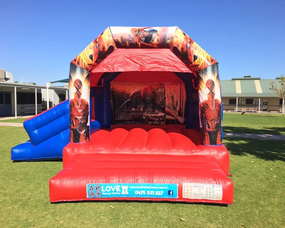 Spiderman bouncy castle hire with slide Baldivis