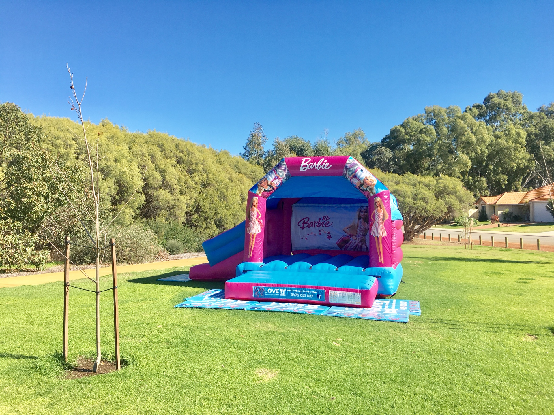 Copy of Barbie Combo Bouncy Castle Set Up In A Park In Perth, WA