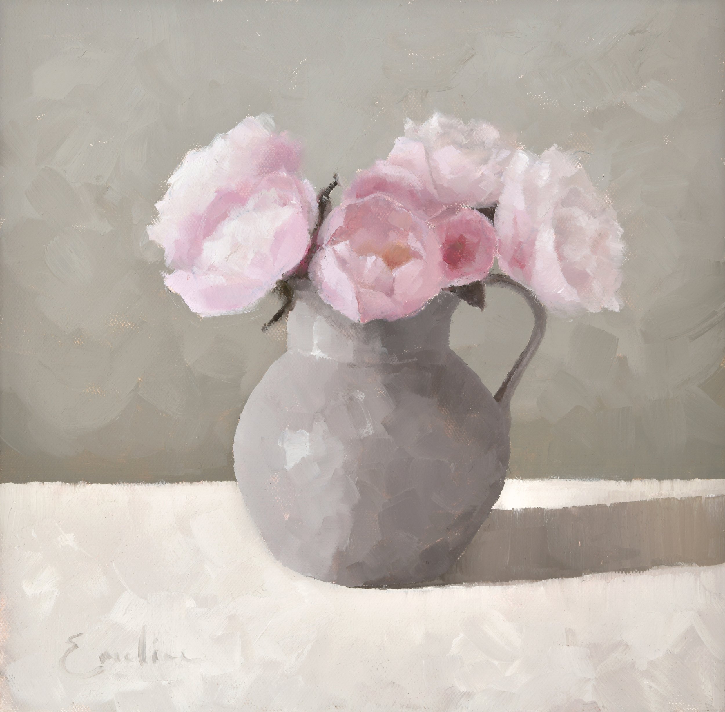 Greetings Card - Pink Peonies in a Grey Jug