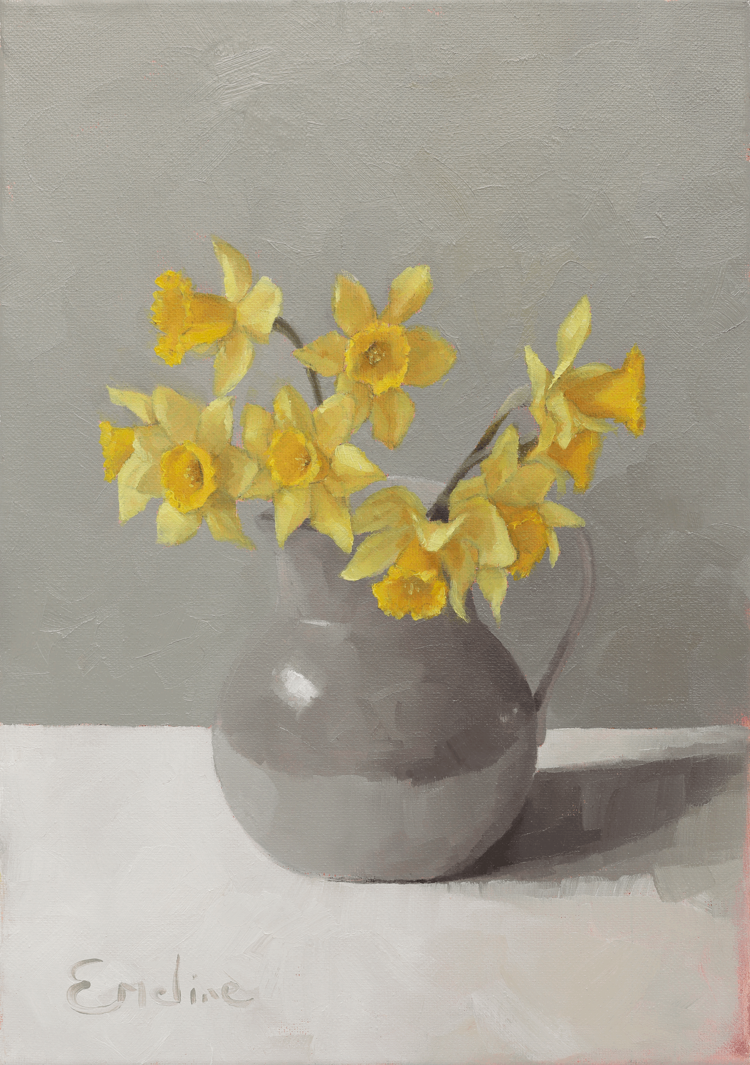 Greetings Card - Yellow Daffodils in a Grey Jug