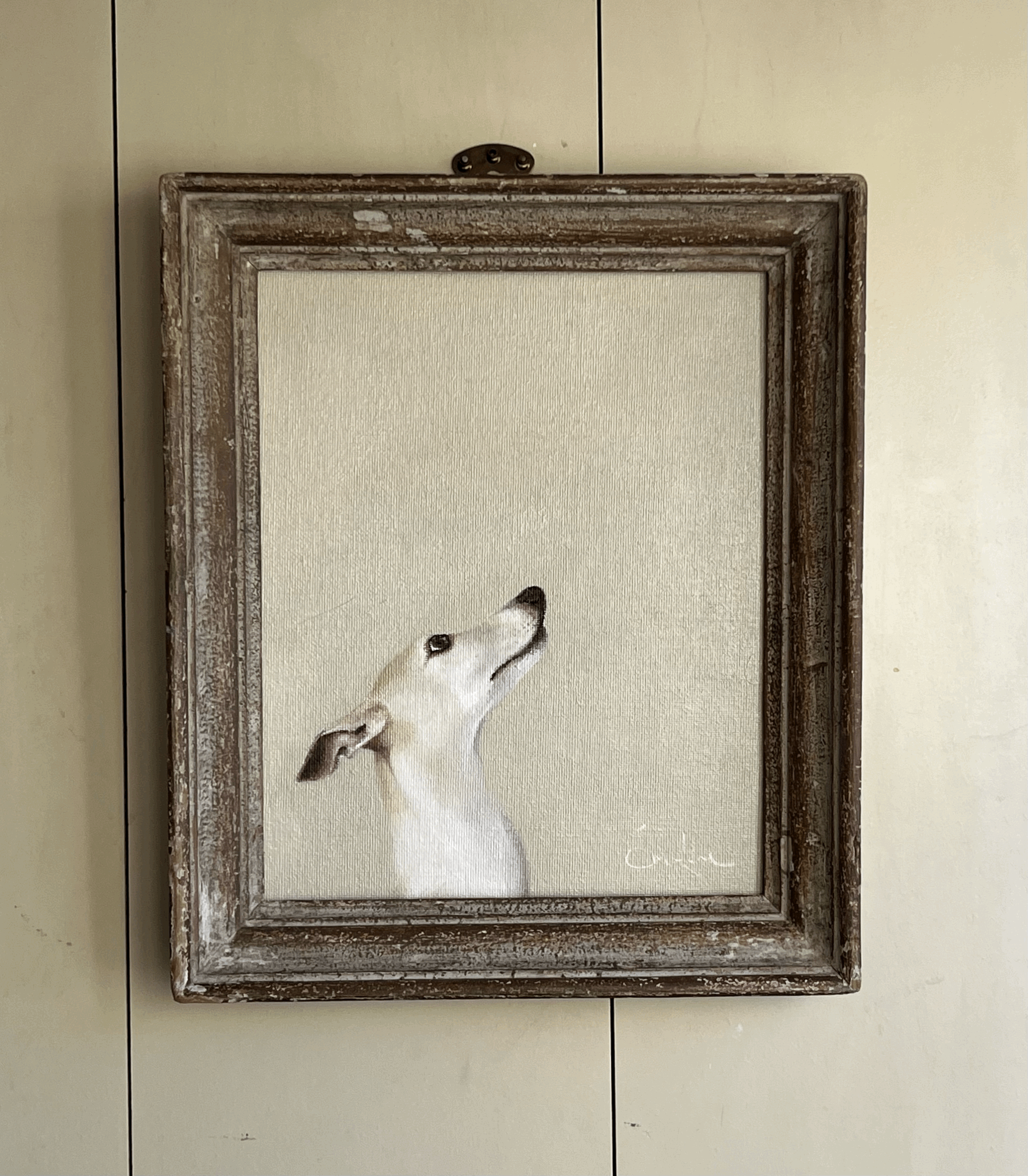 Framed Original Oil Painting - Whippet Love