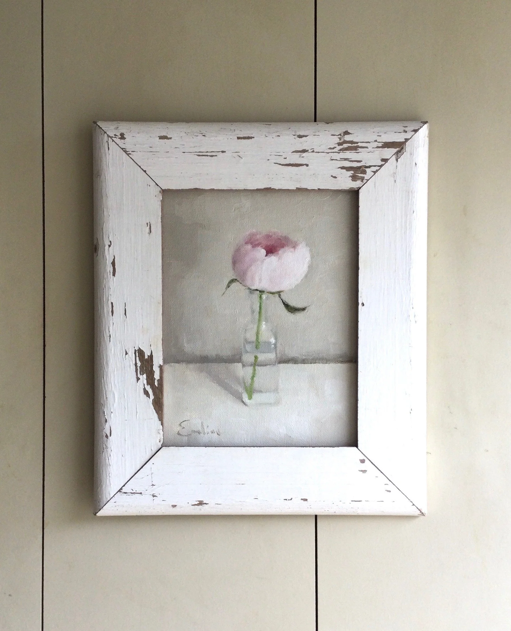 Original Oil Painting - Peony in a Glass Bottle