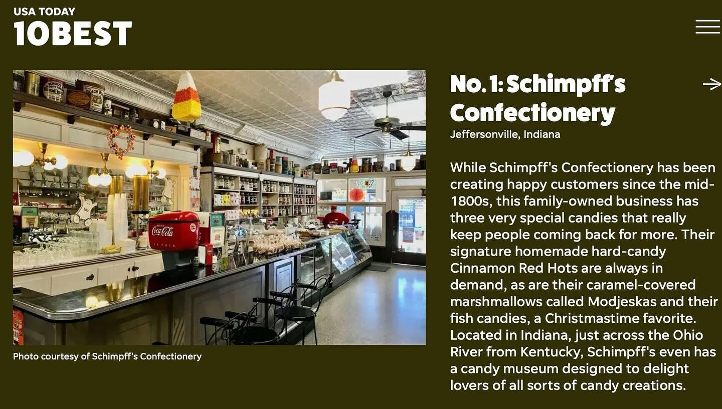 Congrats to our friends and neighbors at Schimpff&rsquo;s Confectionery for being named the #1 candy store in America! This beloved, family-run business has been creating sweet memories in Jeffersonville since the 1800s with their homemade Cinnamon R
