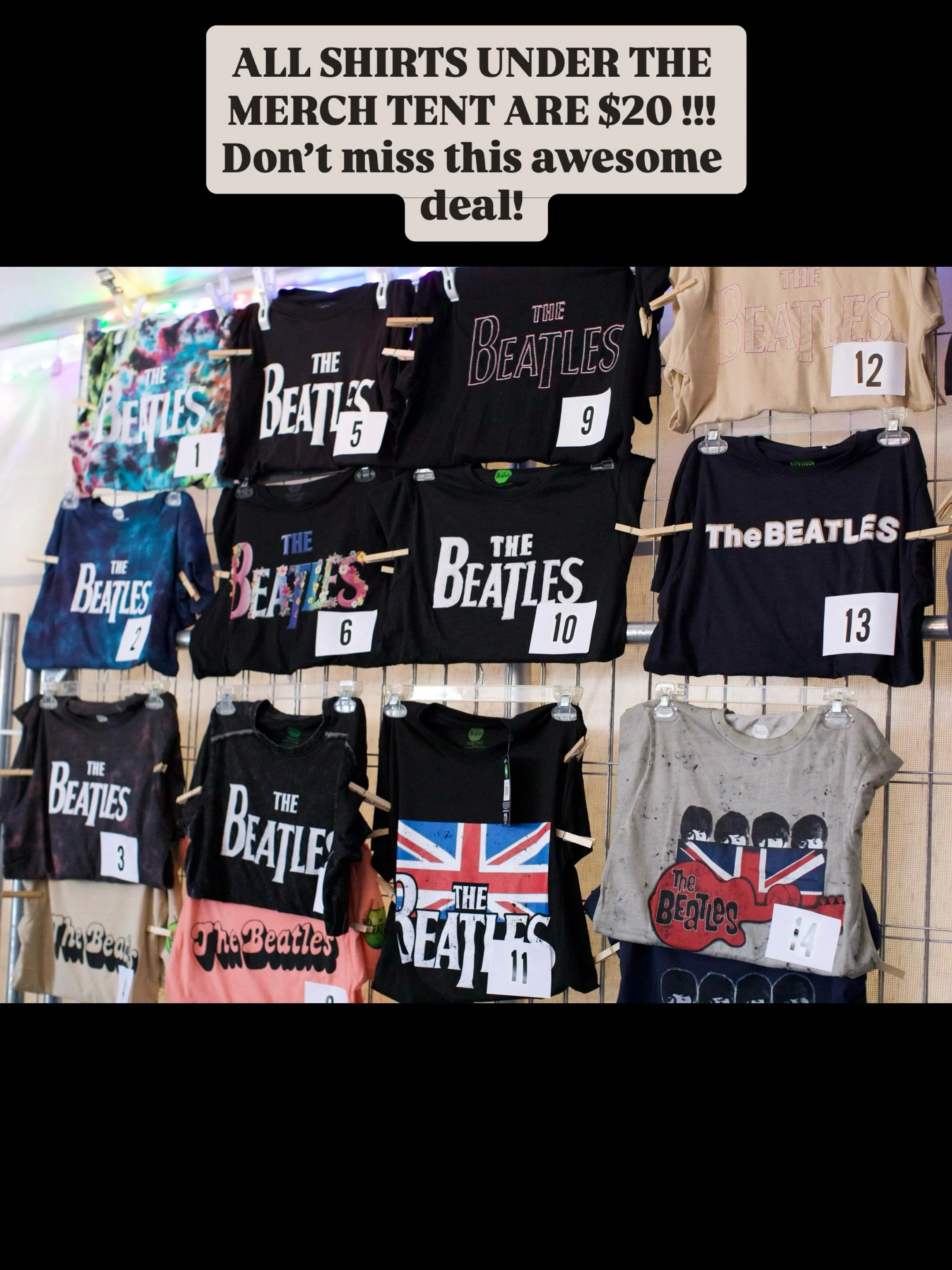Do you want to know a secret? All shirts under the tent at our merch booth are only $20 all weekend!!! Grab one from the merch booth while they last! (located by the C / Pavilion stage!!) 👚👕🥳
📸: @emilygrace.photo 
#thebeatles #beatles #beatlesmer