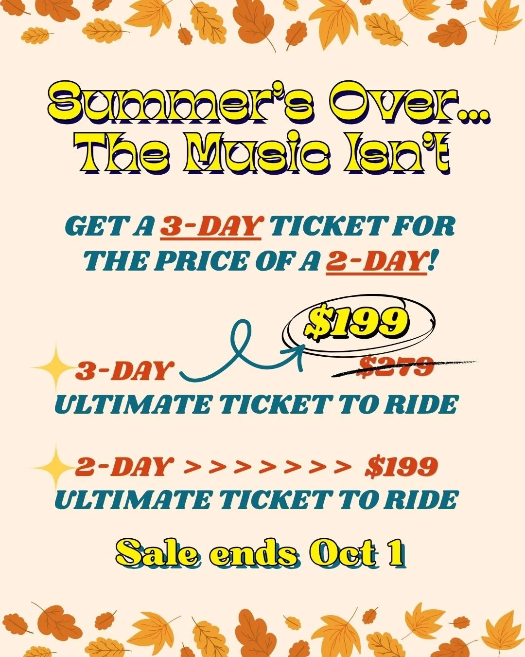 Ends Oct 1 🎉 Get a 3-Day Ultimate Ticket to Ride for the price of a 2-Day!

From $279 >>> $199!

🎫 Get your 3-Day at book.arotr.com