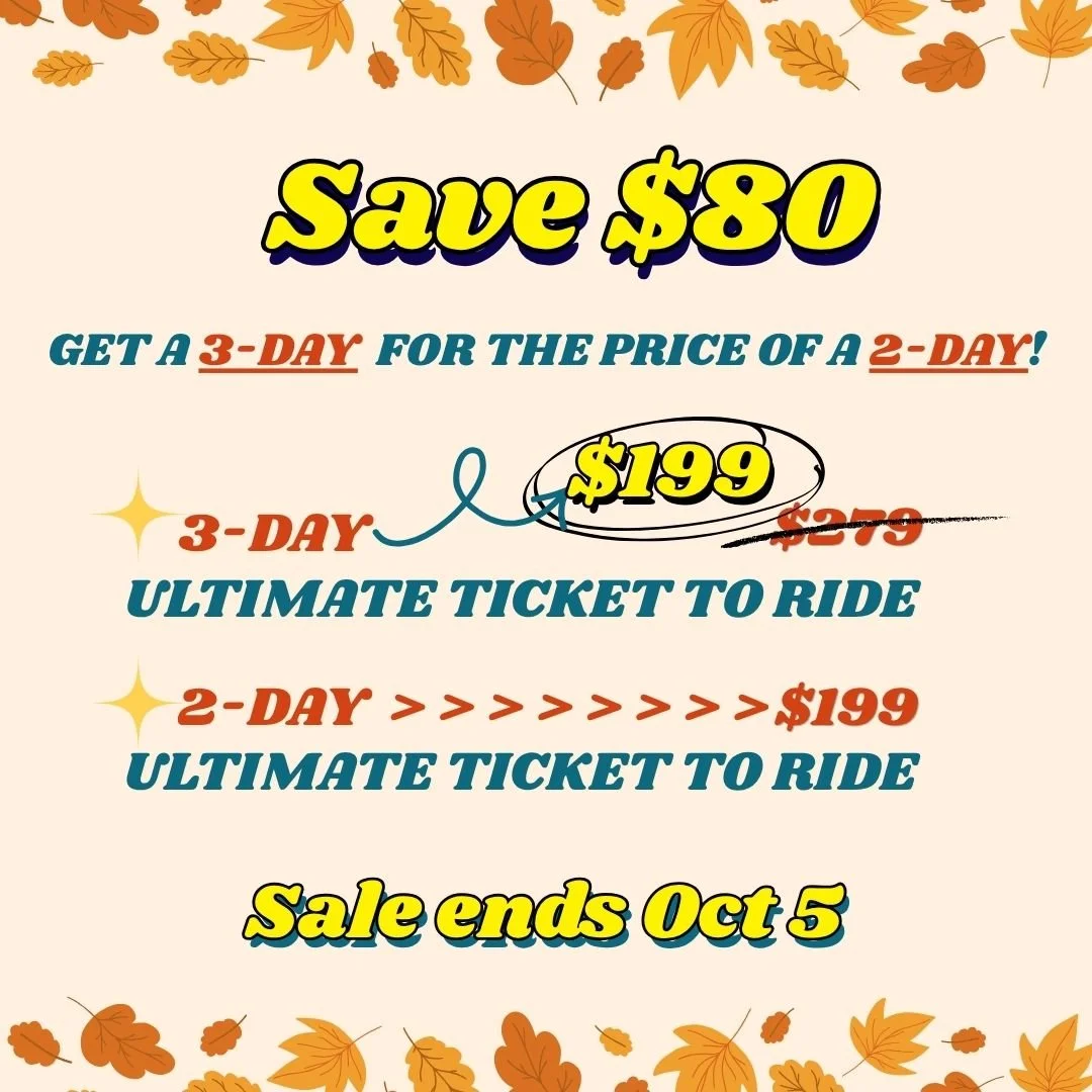 The weekend that matters is still $80 off! SALE EXTENDED!

Get a 3-Day Ultimate Ticket to Ride (normally $279) for the price of a 2-Day ($199)!

🎫 Get your ticket to  ride here: book.arotr.com

Save $80 until Oct 5!
