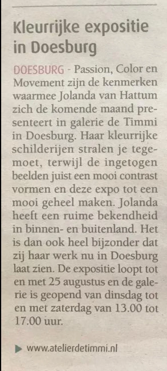 Mooi Pers stukje in de regiokrant Doesburg 30 juli.