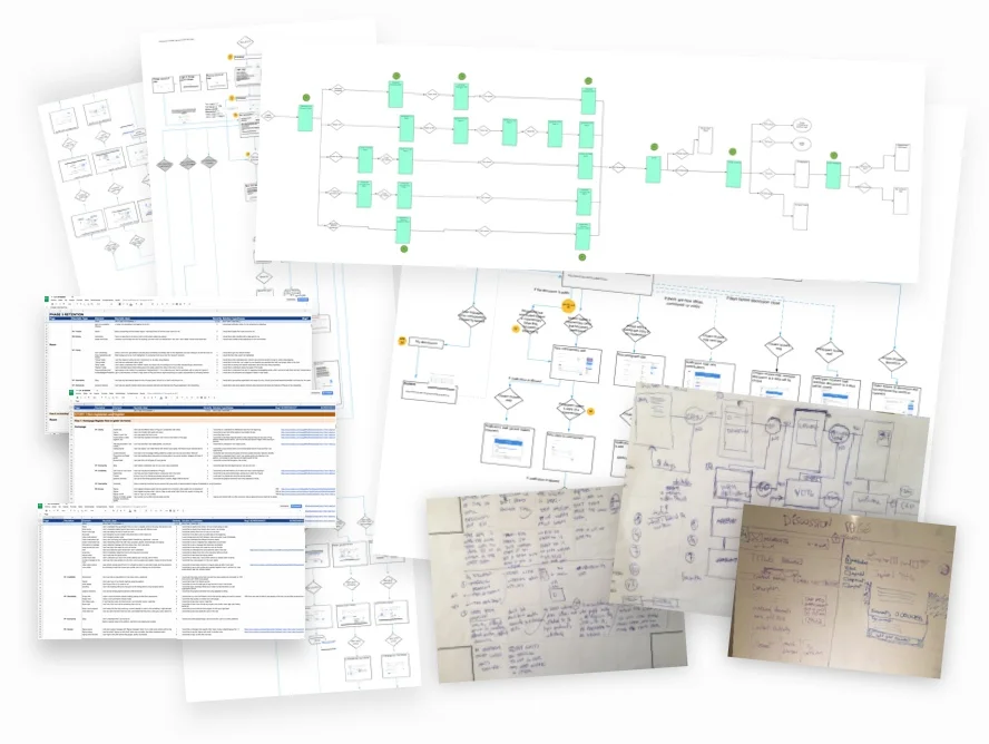 Ux analysis, customer journeys, story boarding, skecthing for new UX