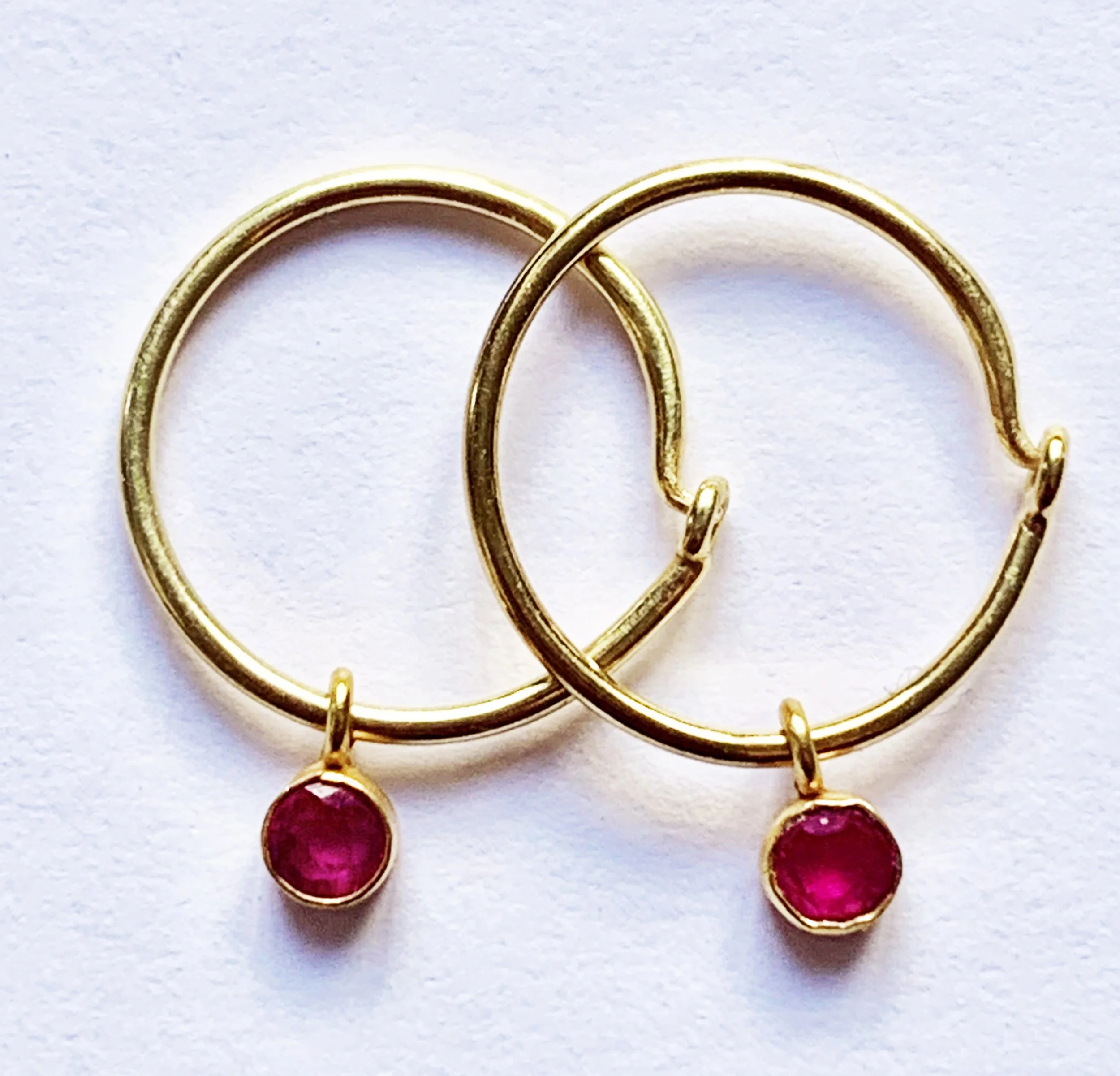 Gold Ruby Hoop Earring