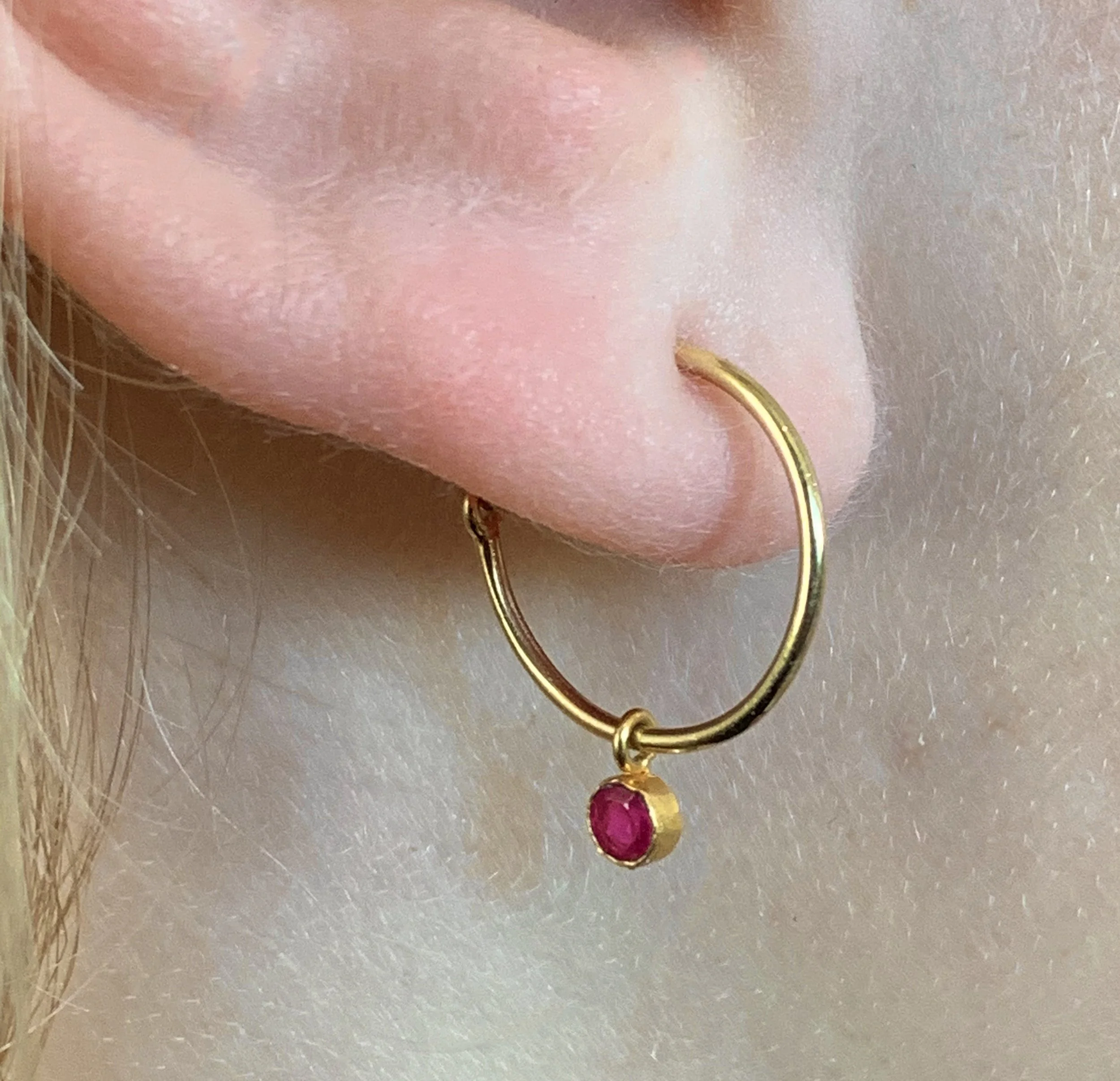 Gold Ruby Hoop Earring